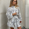 Ink Print Long Sleeve A-Line Dress