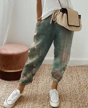 Women's Fashion Cotton Linen Solid Colour Casual Pants