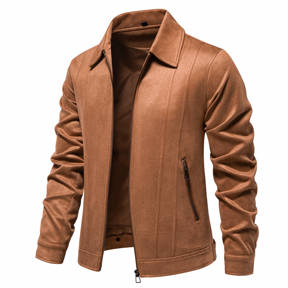 Men's  Autumn And Winter Zipper Jacket Solid Suede
