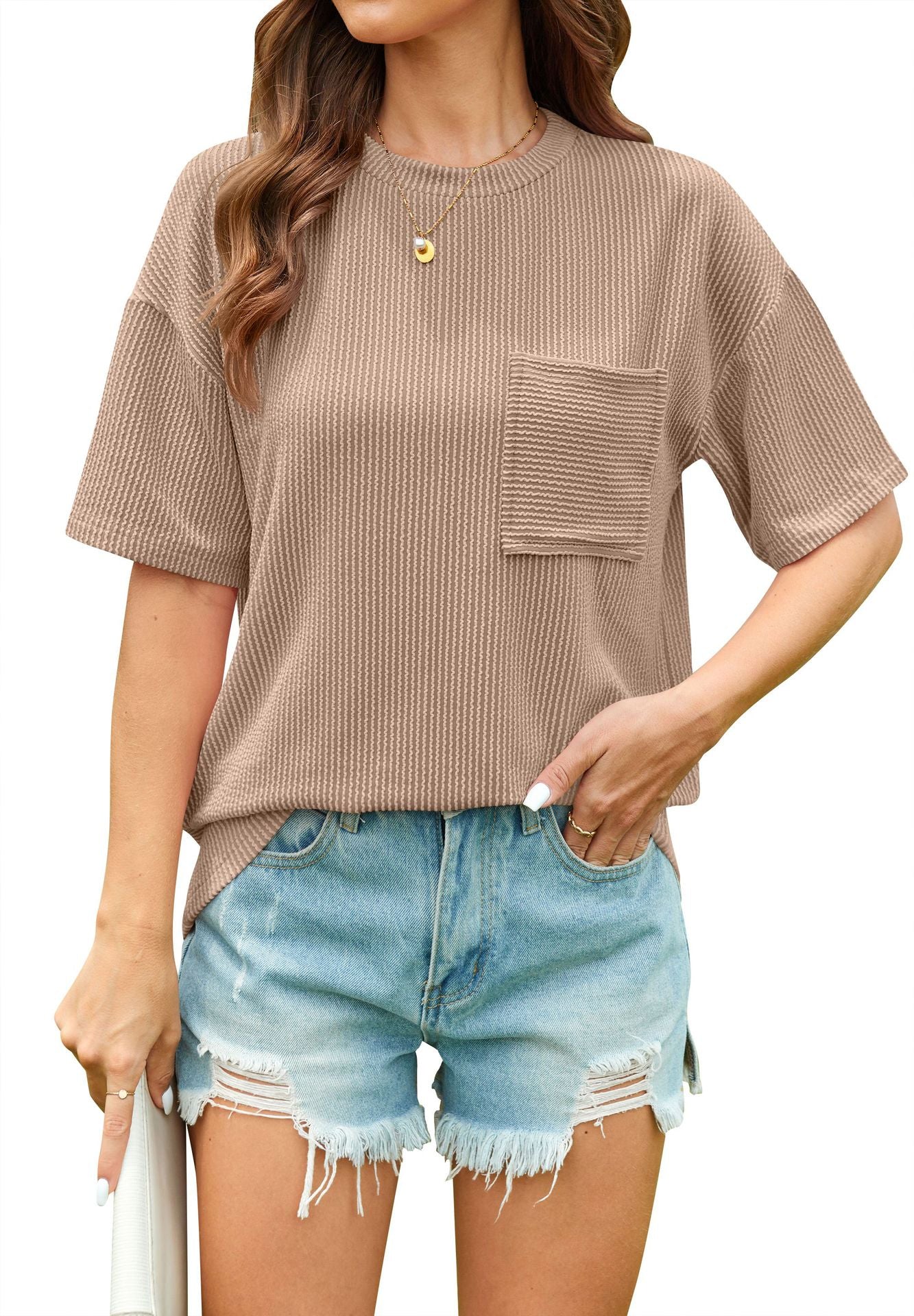 Contrast Color Wave Striped Short Sleeve Top