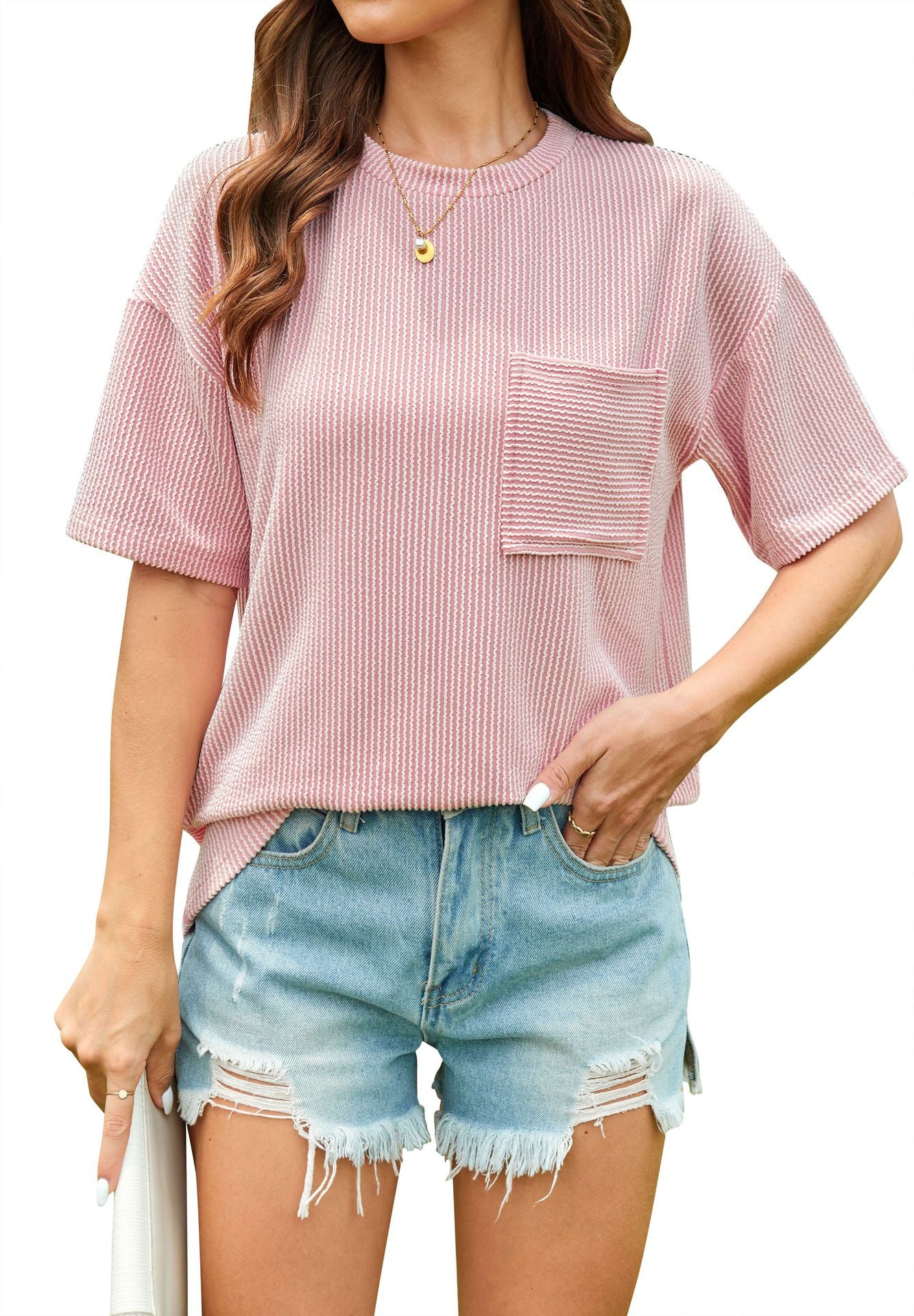 Contrast Color Wave Striped Short Sleeve Top