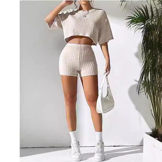 Women's Fleece Sunken Stripe Shorts Suit