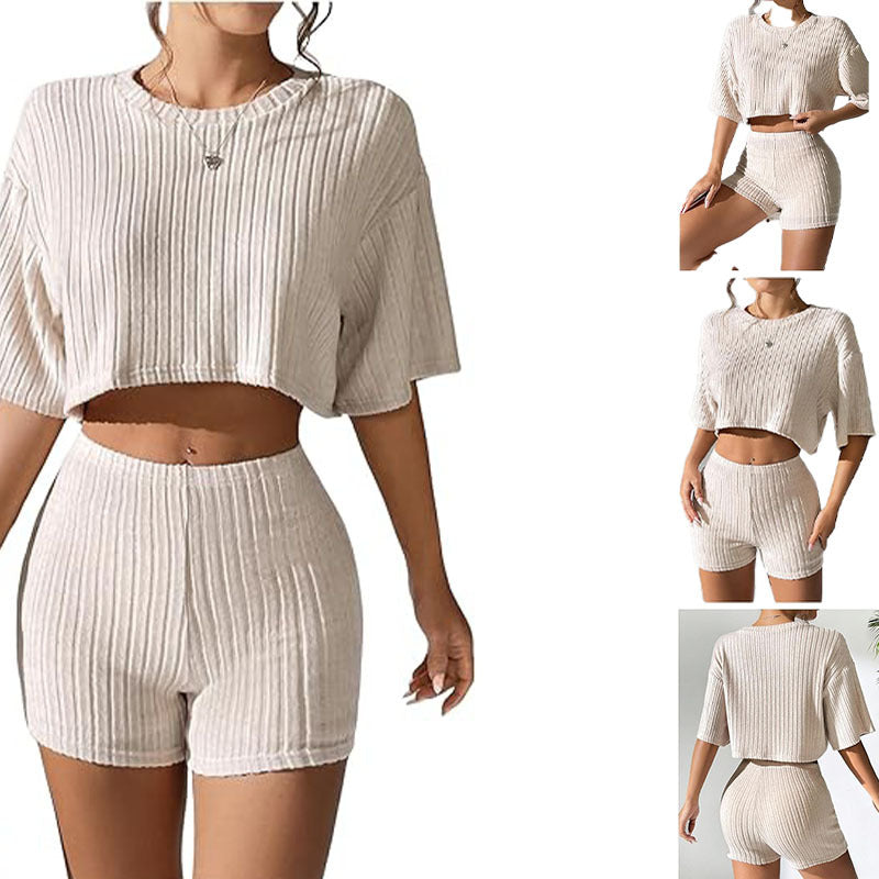 Women's Fleece Sunken Stripe Shorts Suit