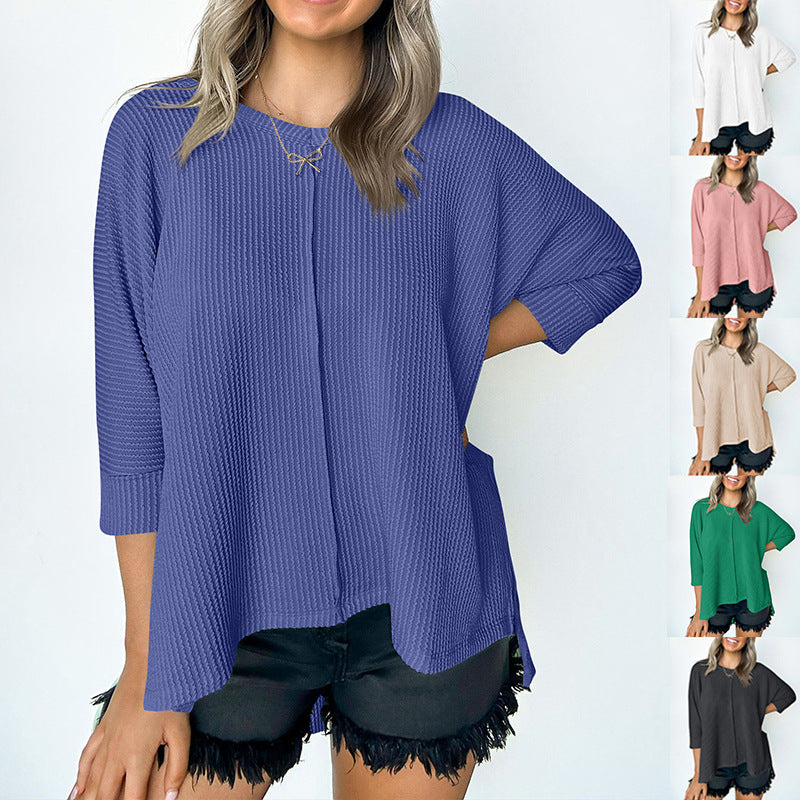 Contrast Color Wave Striped Bat Eight-quarter Sleeve