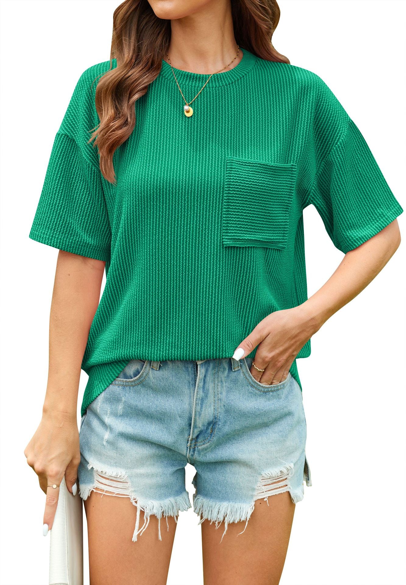 Contrast Color Wave Striped Short Sleeve Top