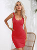 Sunken Stripe U-neck Wrap Short Skirt Sheath Dress