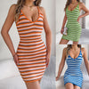 Contrast Color Striped Knitted Hip Skirt