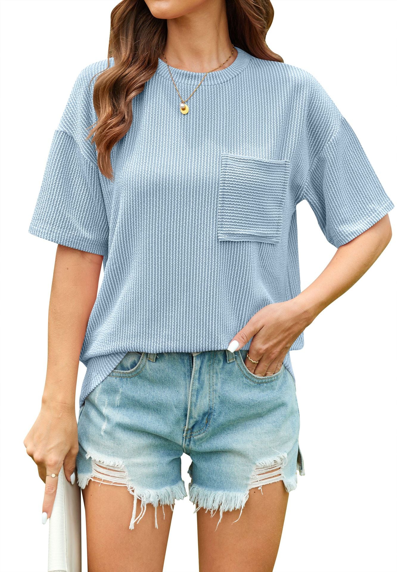 Contrast Color Wave Striped Short Sleeve Top