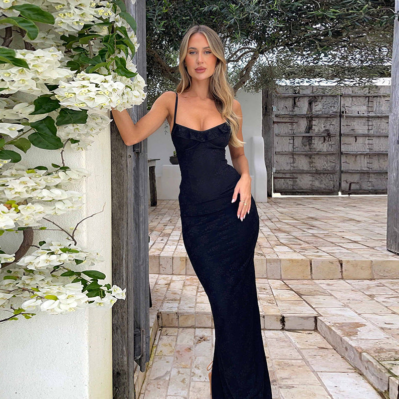 Slim Fit Backless Split Sling Dress