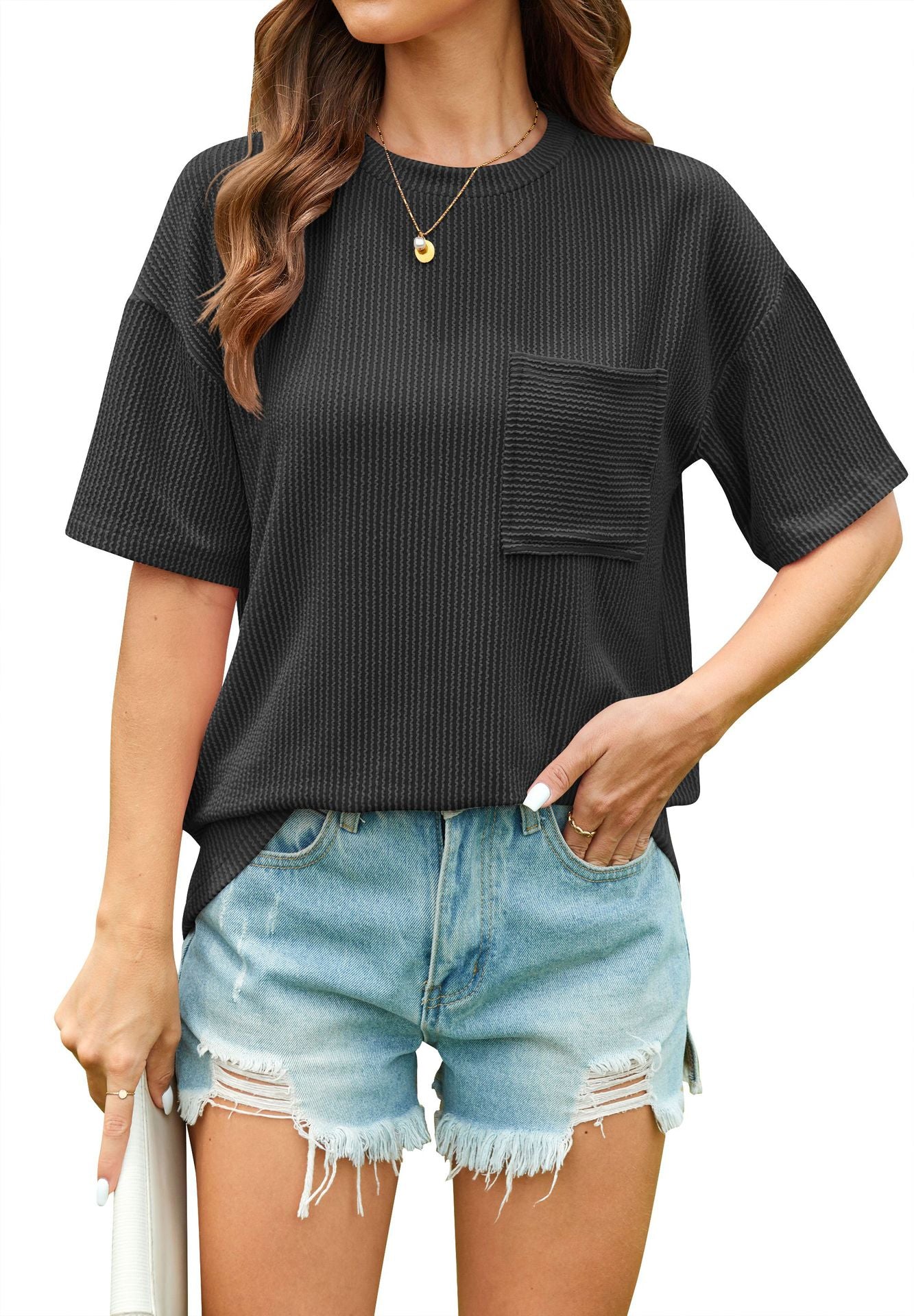 Contrast Color Wave Striped Short Sleeve Top