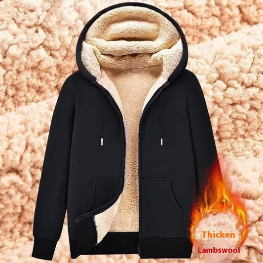 Men's Zipper Sweater Men's Lamb Wool Hooded Jacket