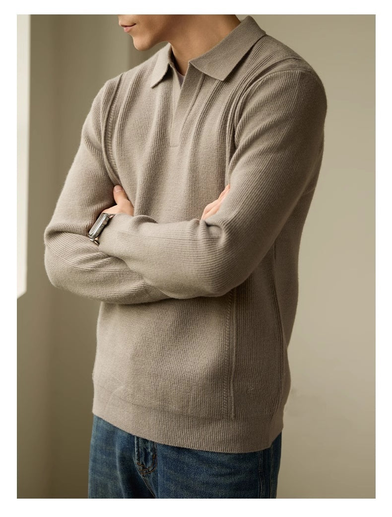 Men's High-end Business Casual Polo Collar Long-sleeved Sweater