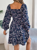 Fashion Floral Print Lantern Sleeve A-Line Dress