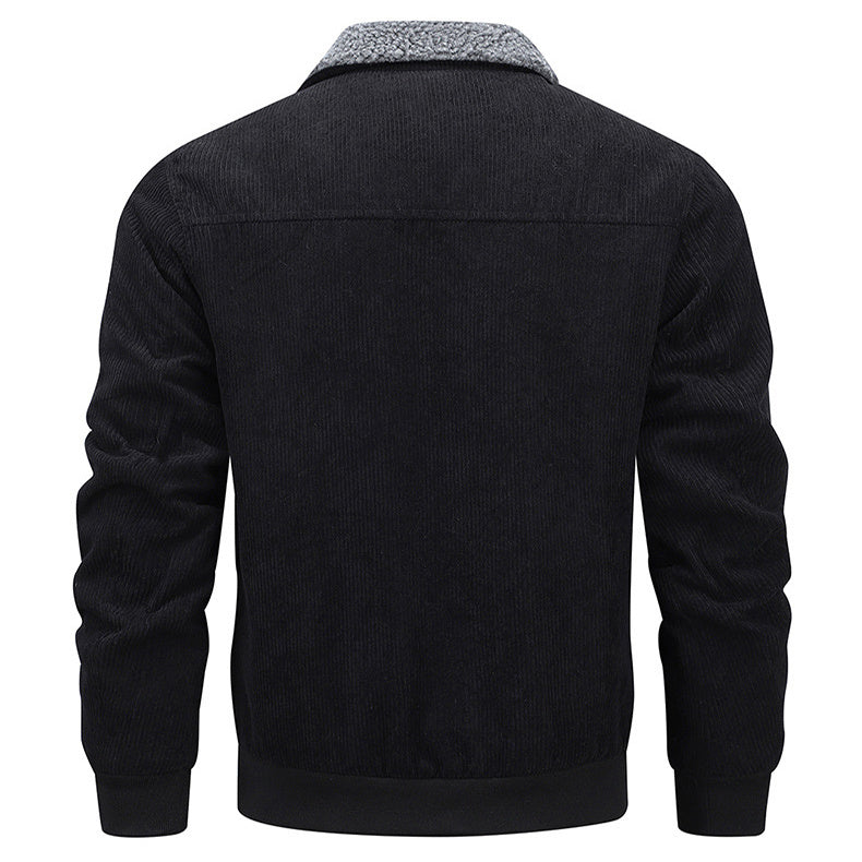 Men's Winter Lapel Fleece Jacket With Pockets Warm Thicken Cotton