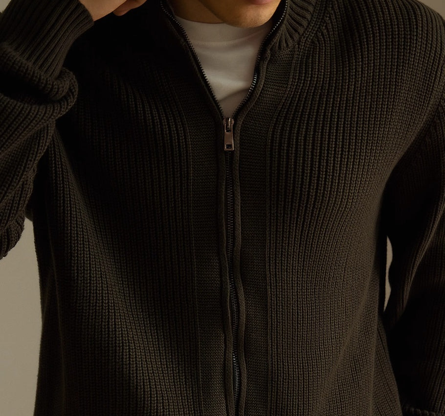 Men's Anti-Pilling Heavy Zipper Coat Sweater Solid Colour Sweater Thickened