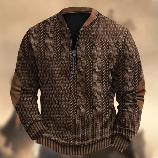 Men's 3D Printed Half Placket Zipper Sweater