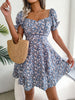 Women's Mini Dress with Flower Print and Big Swing Hem