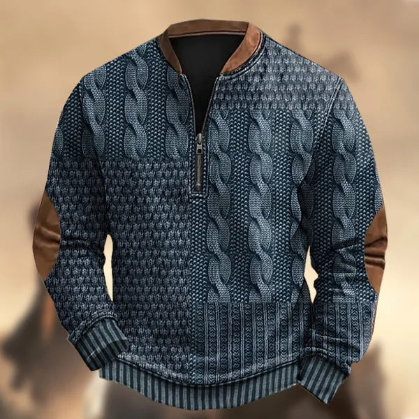 Men's 3D Printed Half Placket Zipper Sweater