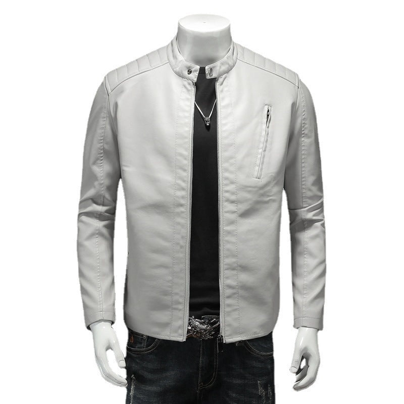 Men's Leather Jacked With Stand Collar