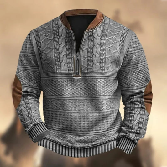 Men's 3D Printed Half Placket Zipper Sweater