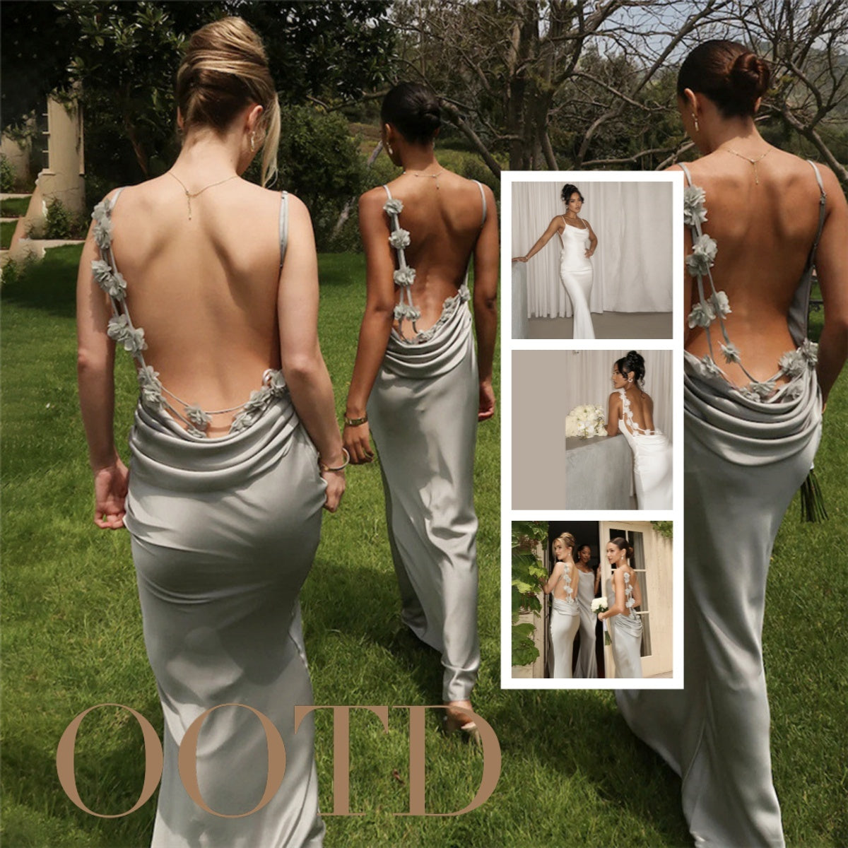 Flower Design Backless Sling Dress