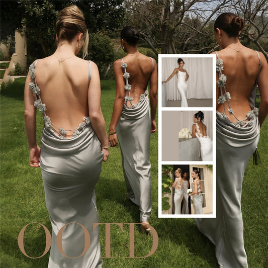 Flower Design Backless Sling Dress