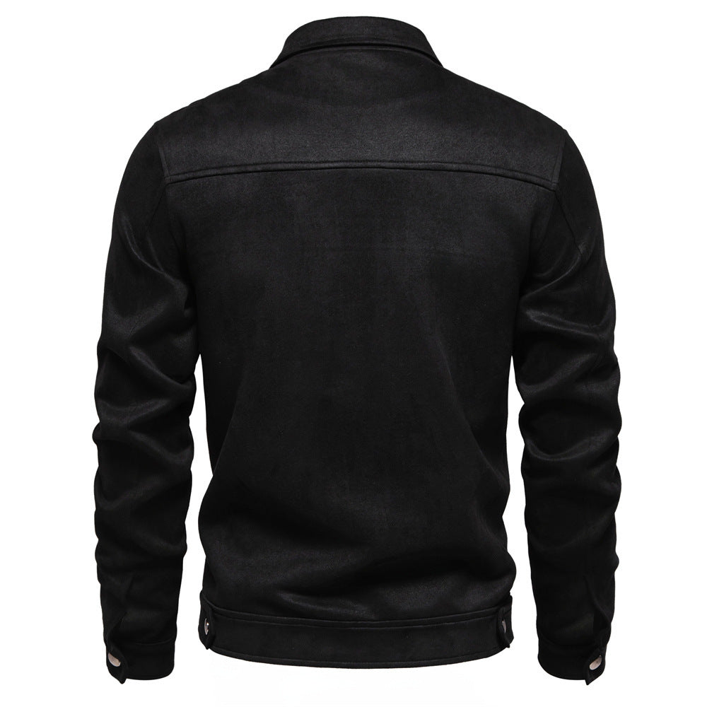 Men's  Autumn And Winter Zipper Jacket Solid Suede