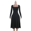 Fashion Slim Fit Square Collar Split Long Sleeve Dress