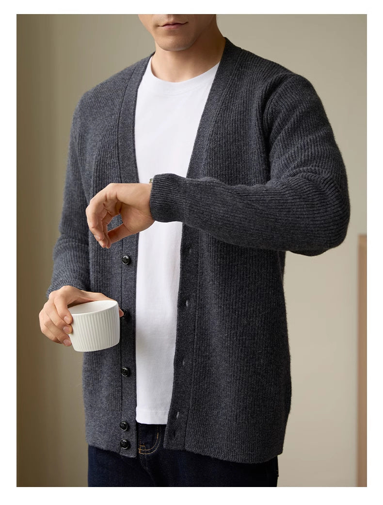 Men's Wool Warm Cardigan Knitted Coat V-neck Casual Autumn And Winter Clothing