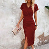 Casual Waist Tight V-neck Fresh Air Sleeve Dress