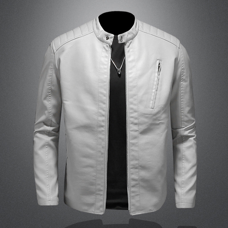Men's Leather Jacked With Stand Collar