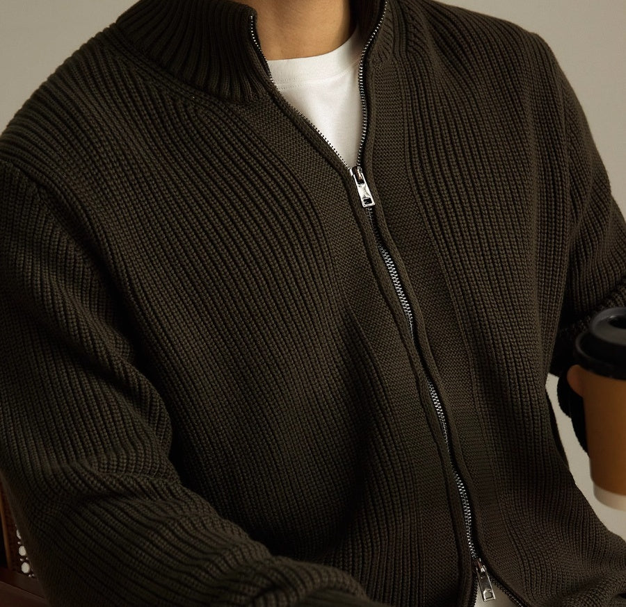 Men's Anti-Pilling Heavy Zipper Coat Sweater Solid Colour Sweater Thickened