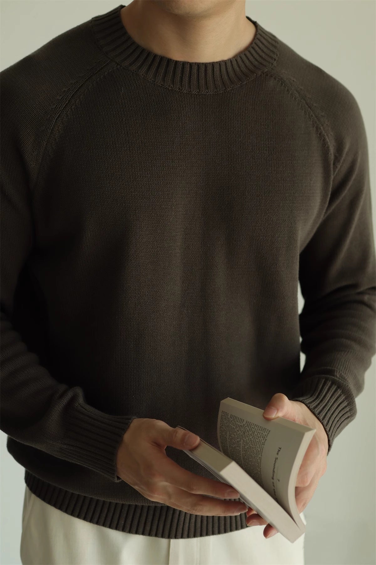 Men's Long-staple Cotton Sweater Sweater Cotton Round Neck Pullover Retro Casual Sweater