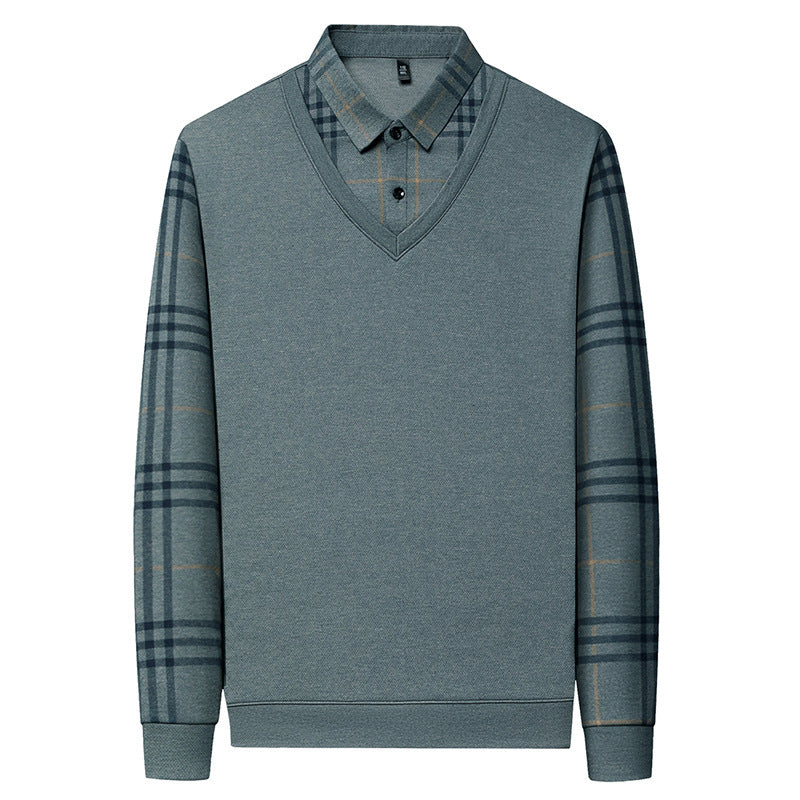 Men's Fake Two-piece Lapel Long-sleeved T-shirt