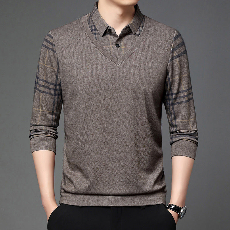 Men's Fake Two-piece Lapel Long-sleeved T-shirt
