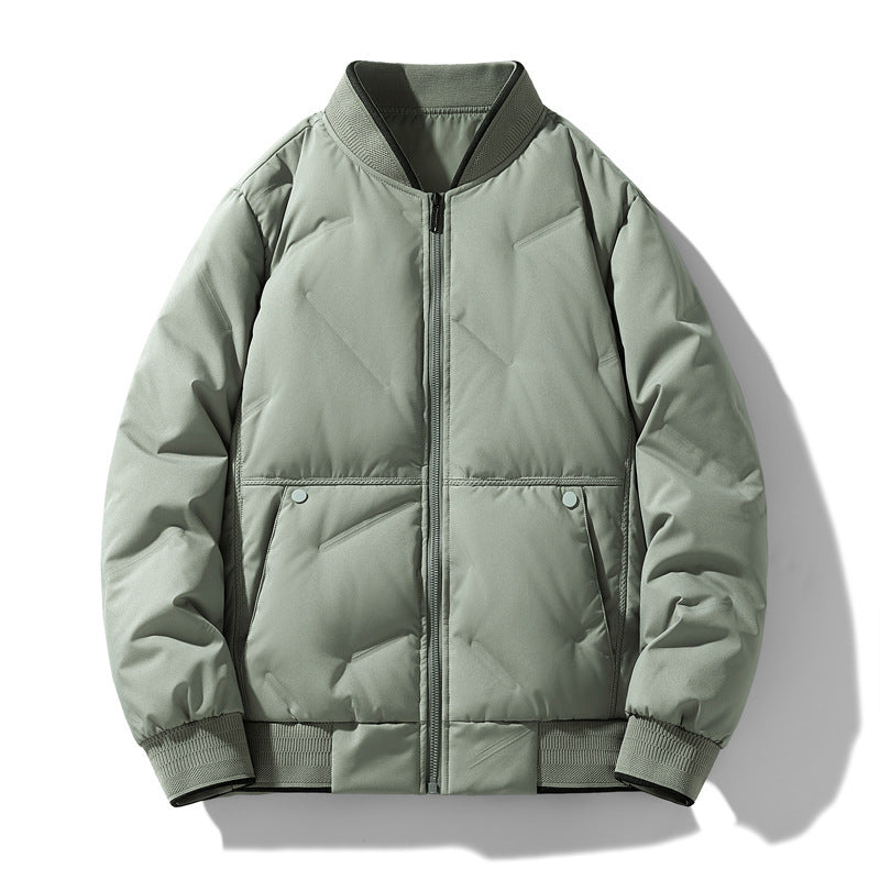Men's Fashion Down Jacket Winter Warm Baseball Jacket Casual All-match Solid Colour Coat