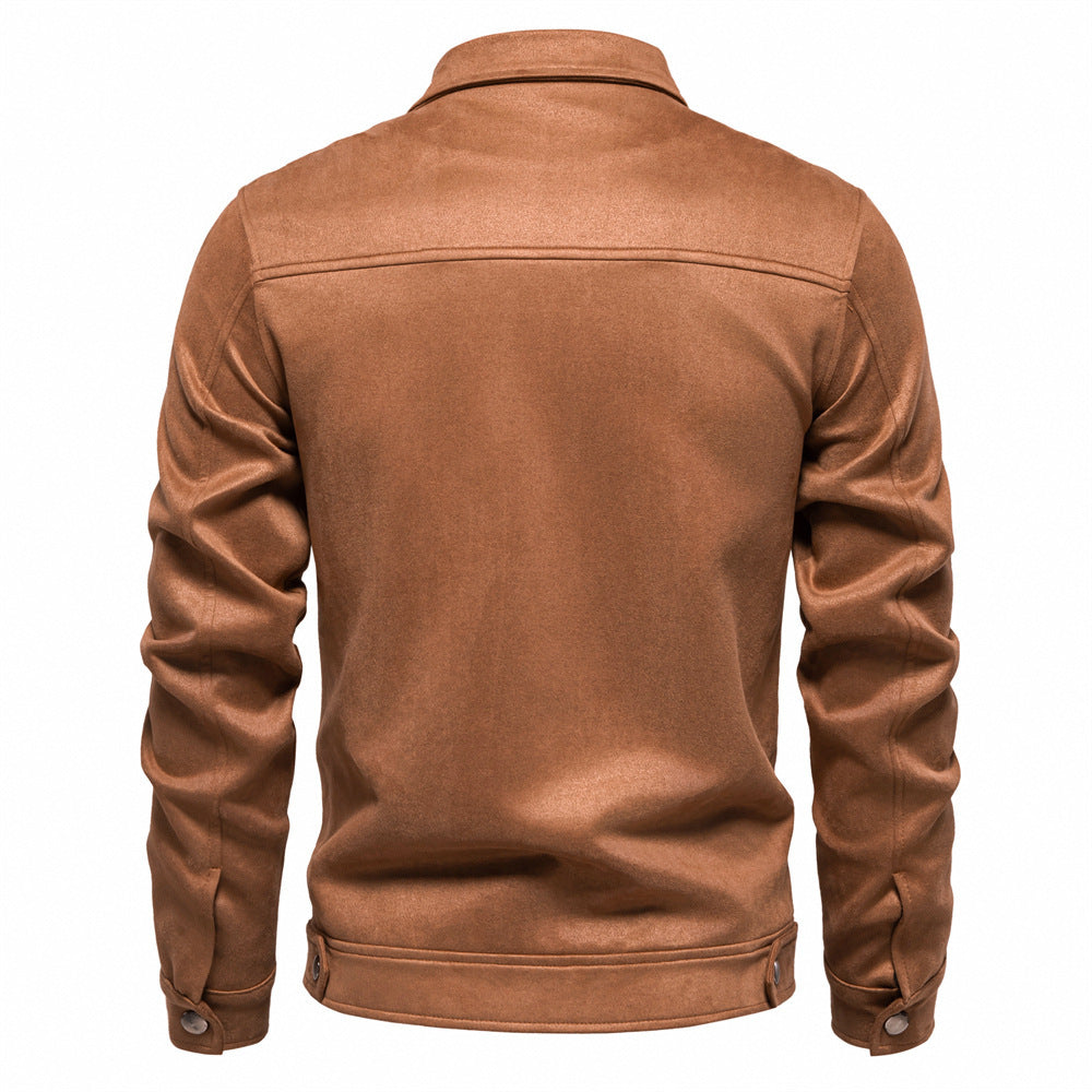 Men's  Autumn And Winter Zipper Jacket Solid Suede